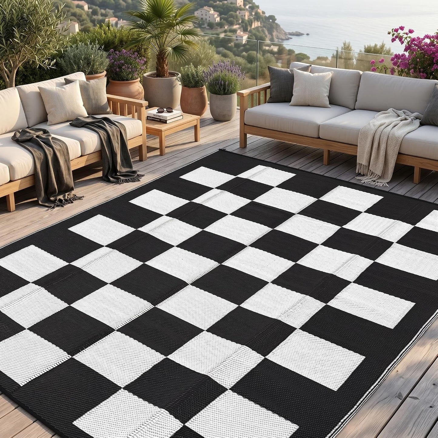 Alfombra patio plástico impermeable reversible 10x14"