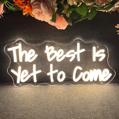 Letrero neón The Best is Yet to Come para dormitorio boda