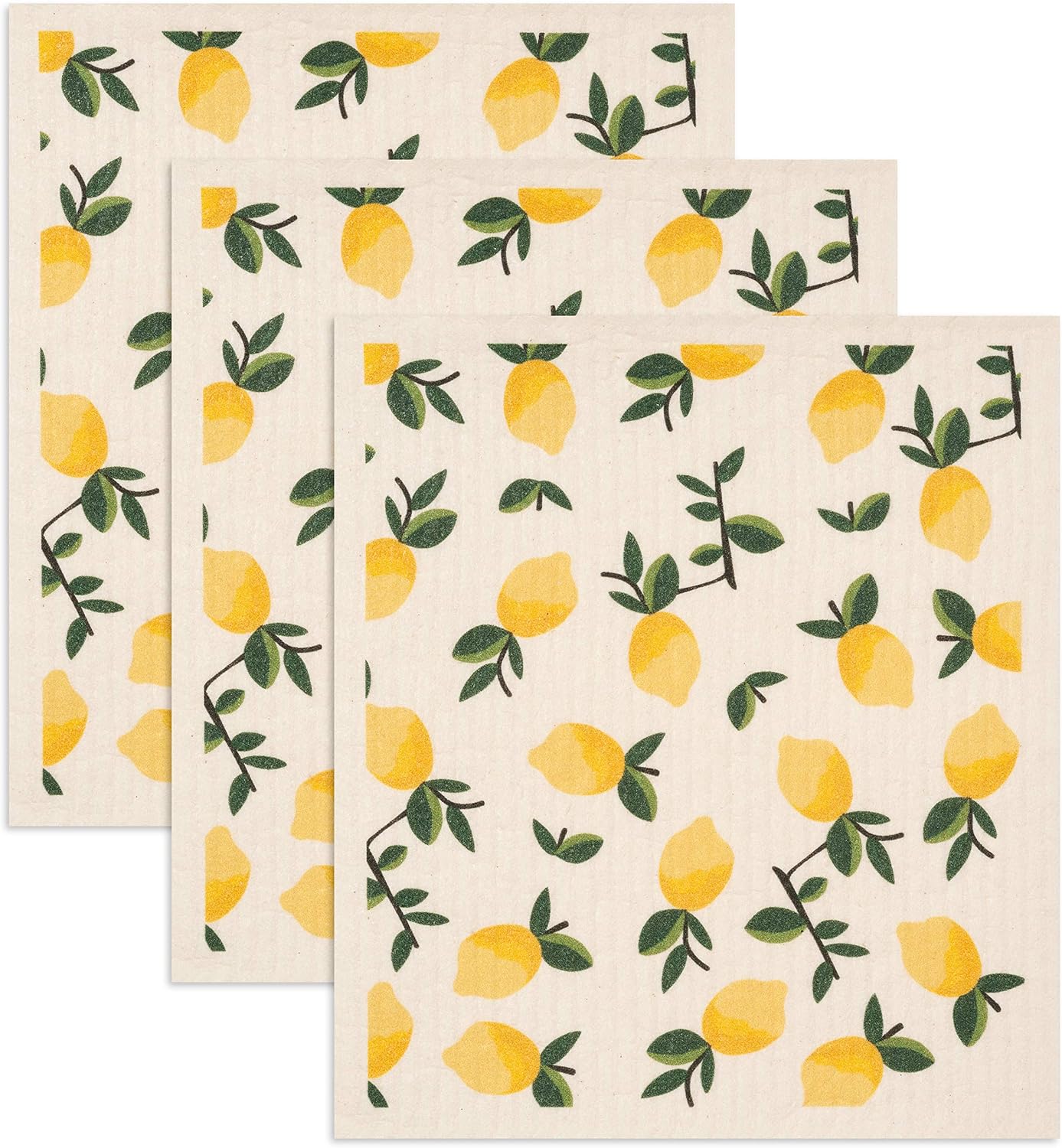3 Pzas Paños Celulosa Reutilizables Absorbentes Estampado Limón