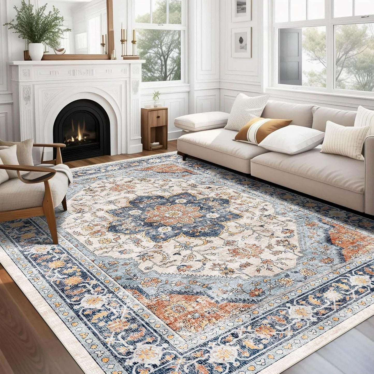 Alfombra bohemia 4x6ft para sala dormitorio antiderrap