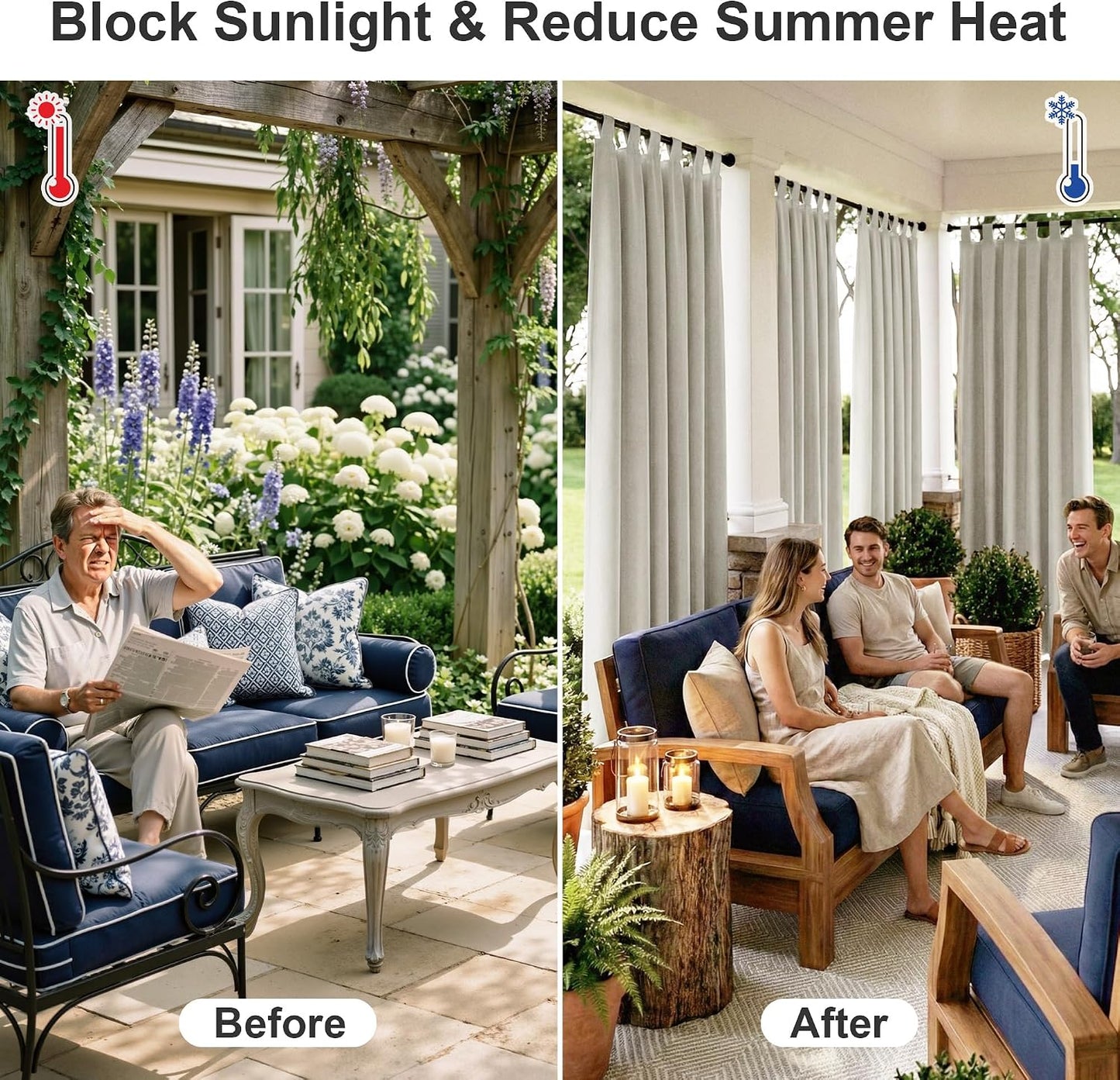 Cortinas exteriores impermeables 52x84" bloqueo luz solar