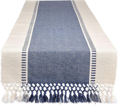 Camino mesa tejido rayas azul francés 13x72"