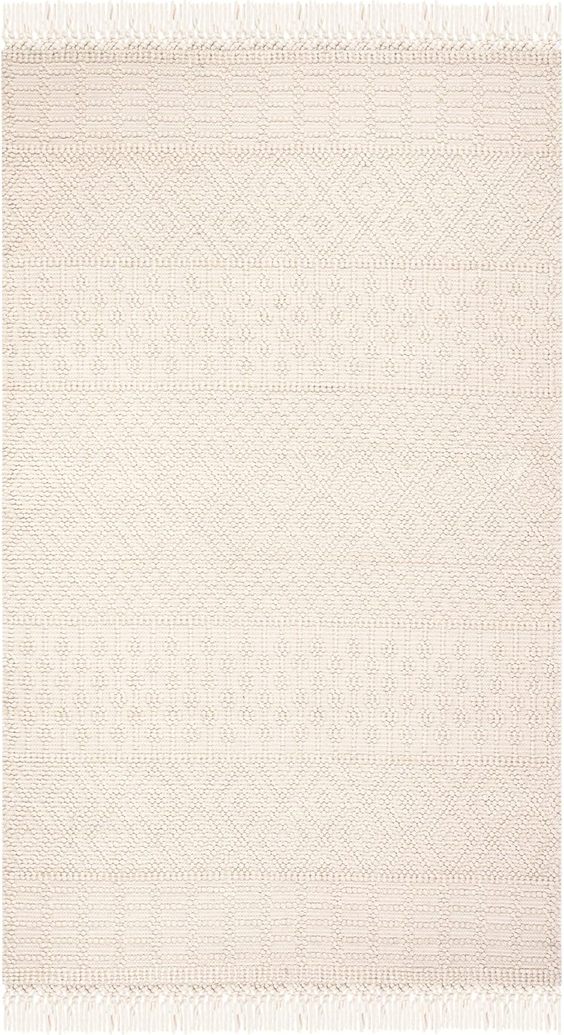 Alfombra decorativa 2x3ft marfil flecos lana bohemia