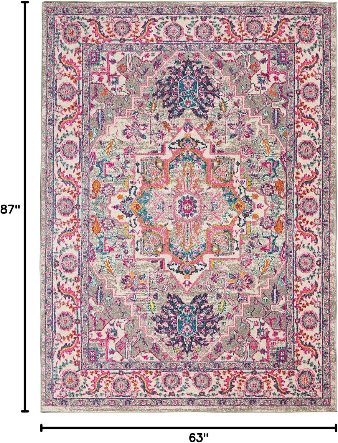 Alfombra gris claro/rosa 5x7ft dormitorio sala comedor