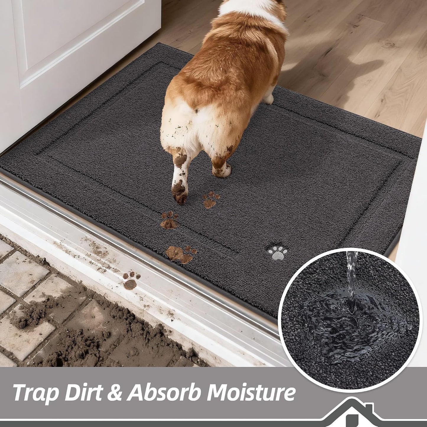 Tapete puerta perro 24x36pulg antiderrap absorbente lavable