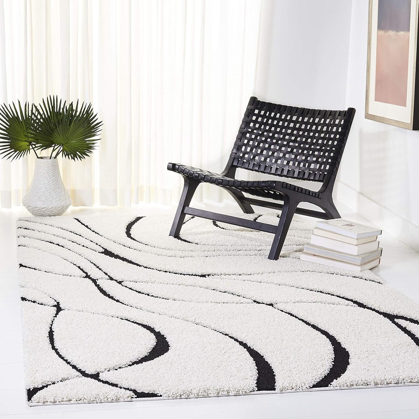 Alfombra cuadrada 5ft marfil y negro no pelusa 1.2pulg