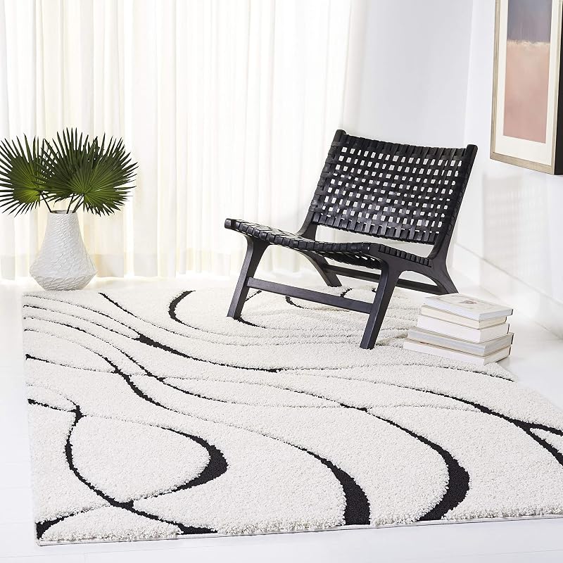 Alfombra área 6x9ft marfil y negro 1.2" grosor sala