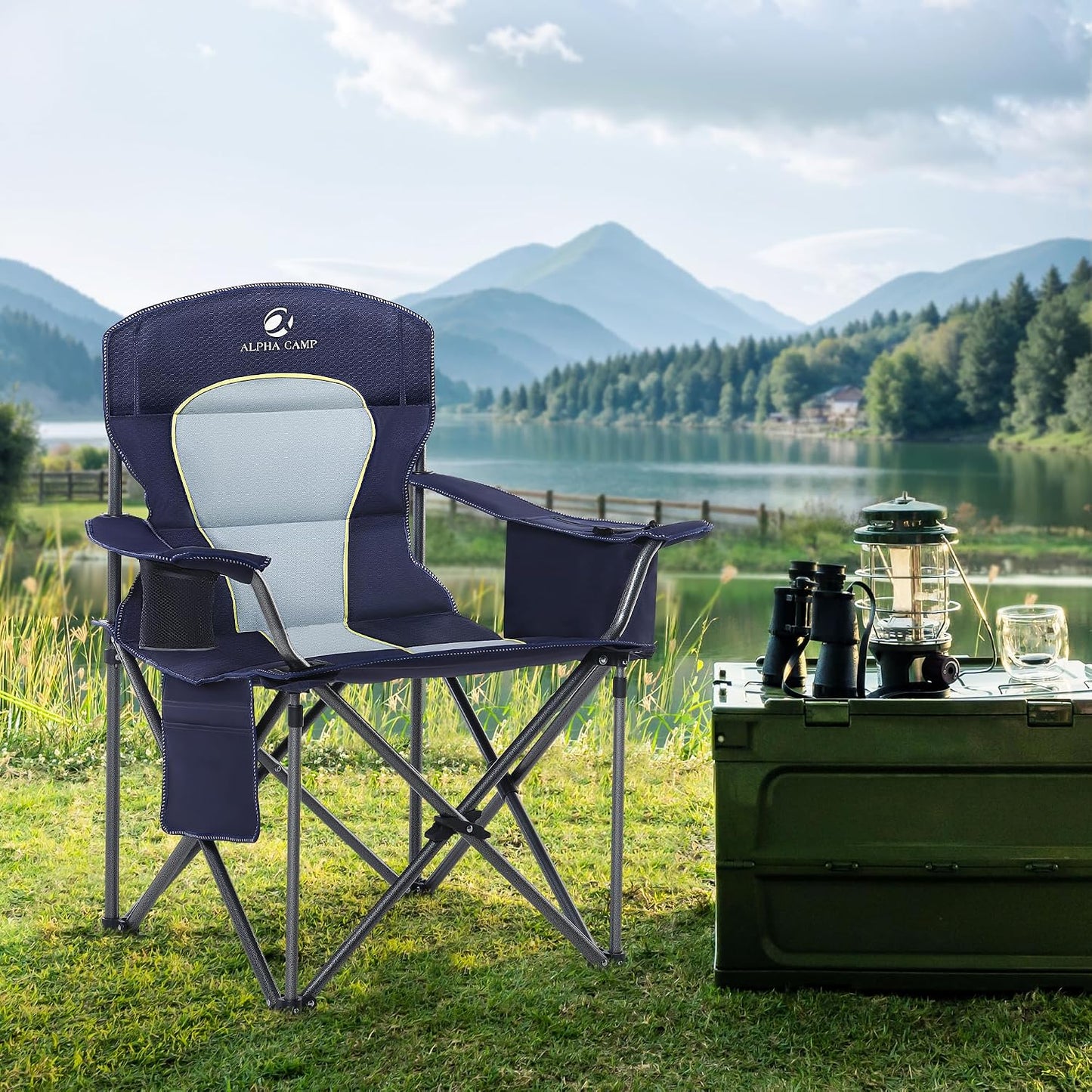Silla camping plegable extragrande con portavasos