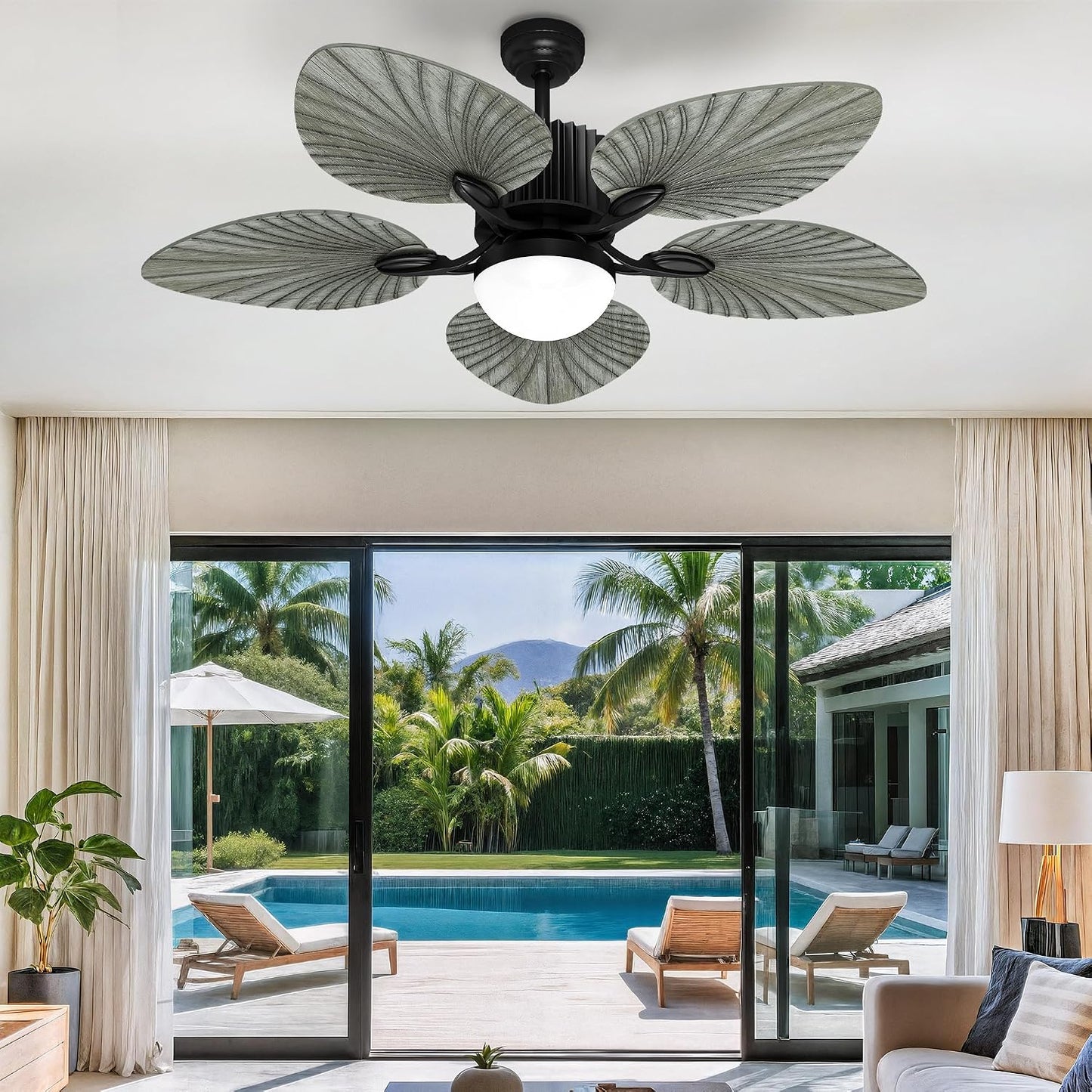 Ventilador techo reversible 44pulg luces control remoto gris