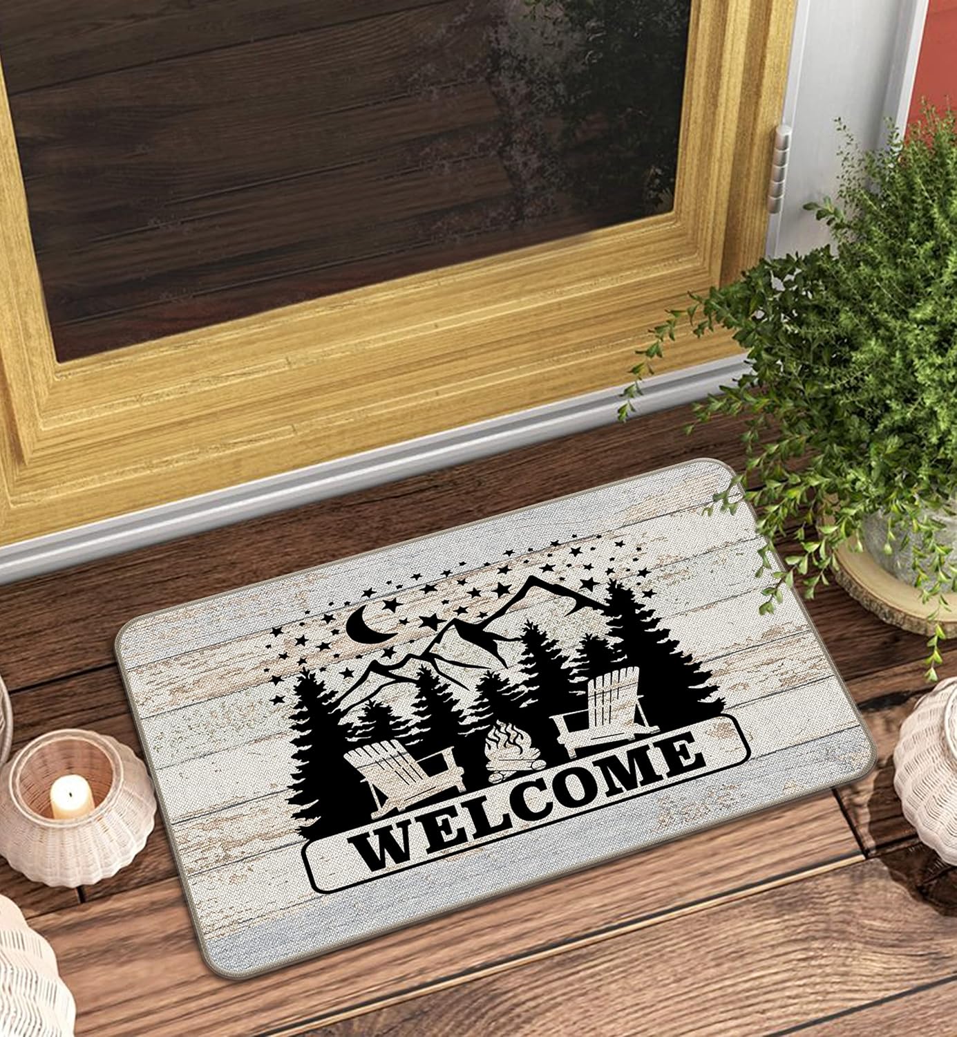 Tapete bienvenida pino 17x30" decoración hogar puerta