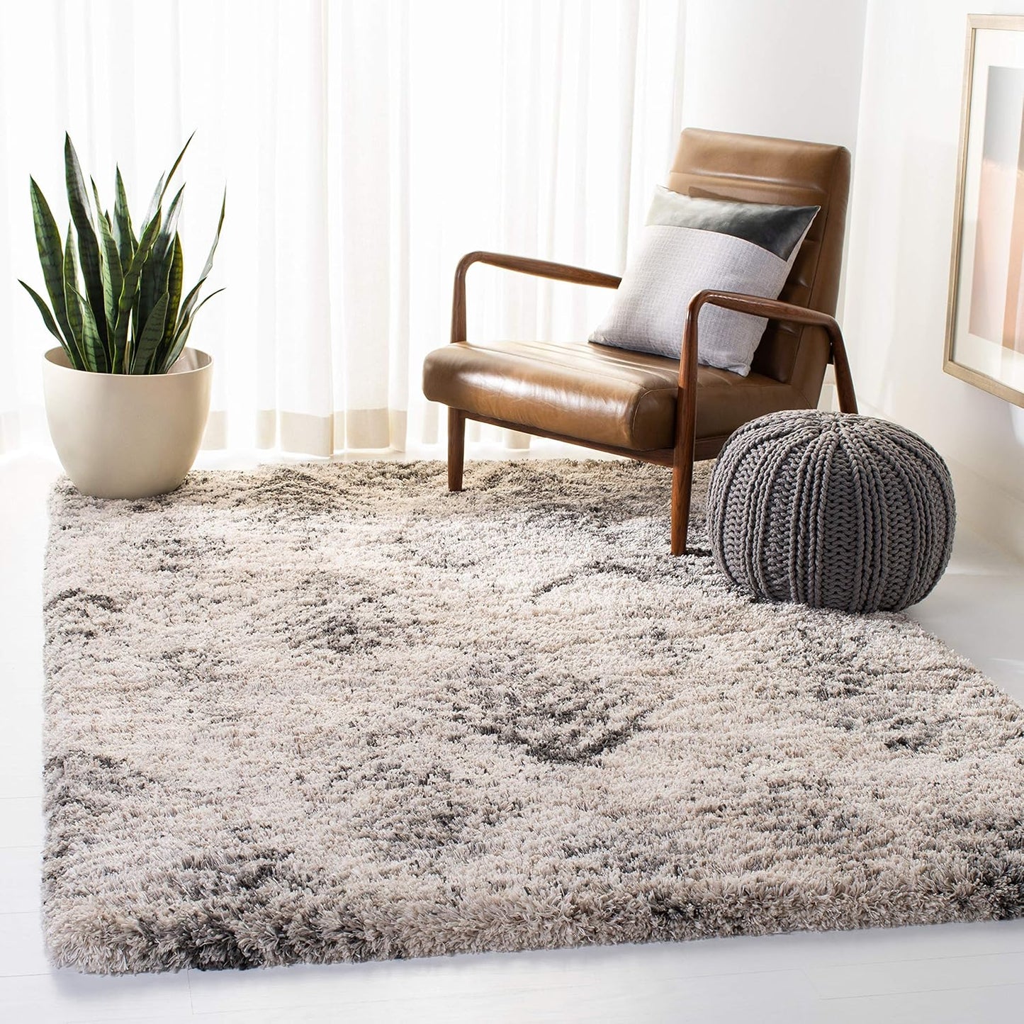 Alfombra decorativa 4x6ft crema y gris diseño moderno