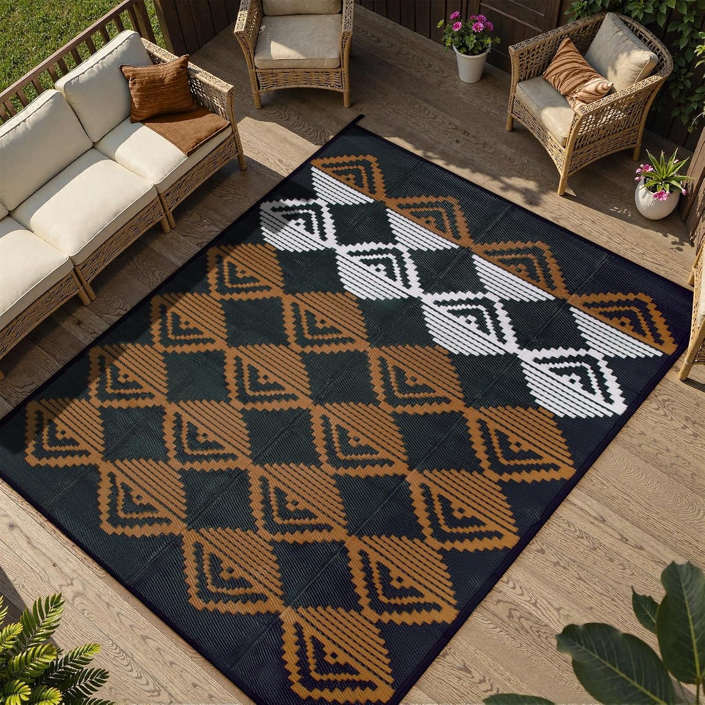 Alfombra impermeable patio 9x12ft reversible para exteriores