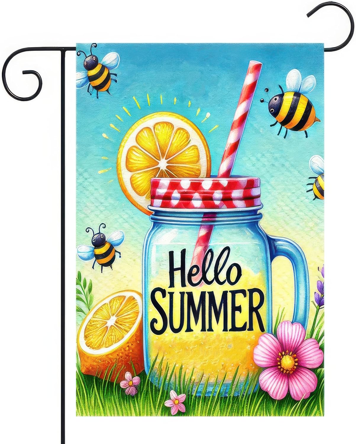 Bandera jardín Hello Summer 12x18pulg doble cara rústica
