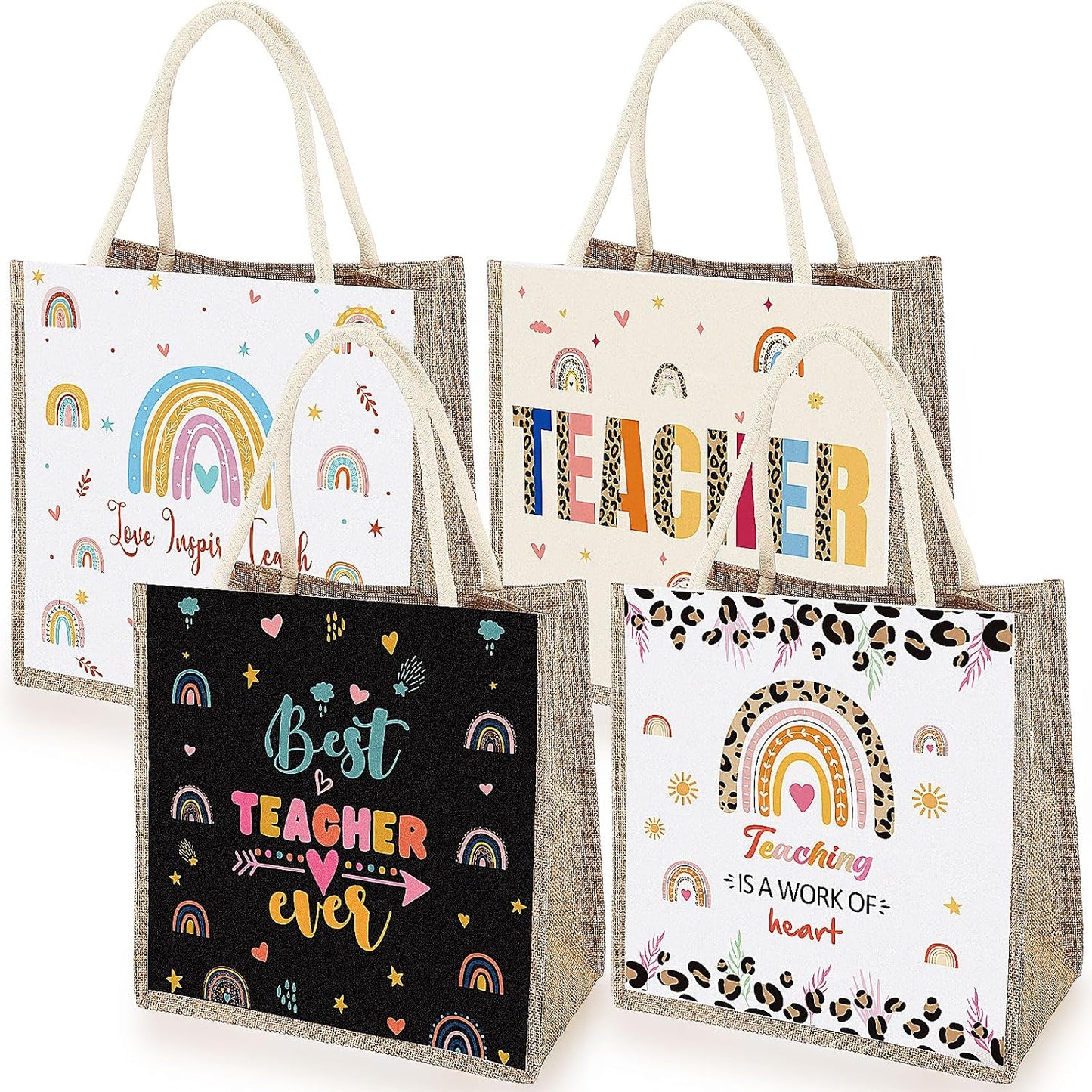 4 Pzas Bolsa Burlap con Asas Regalo Docente