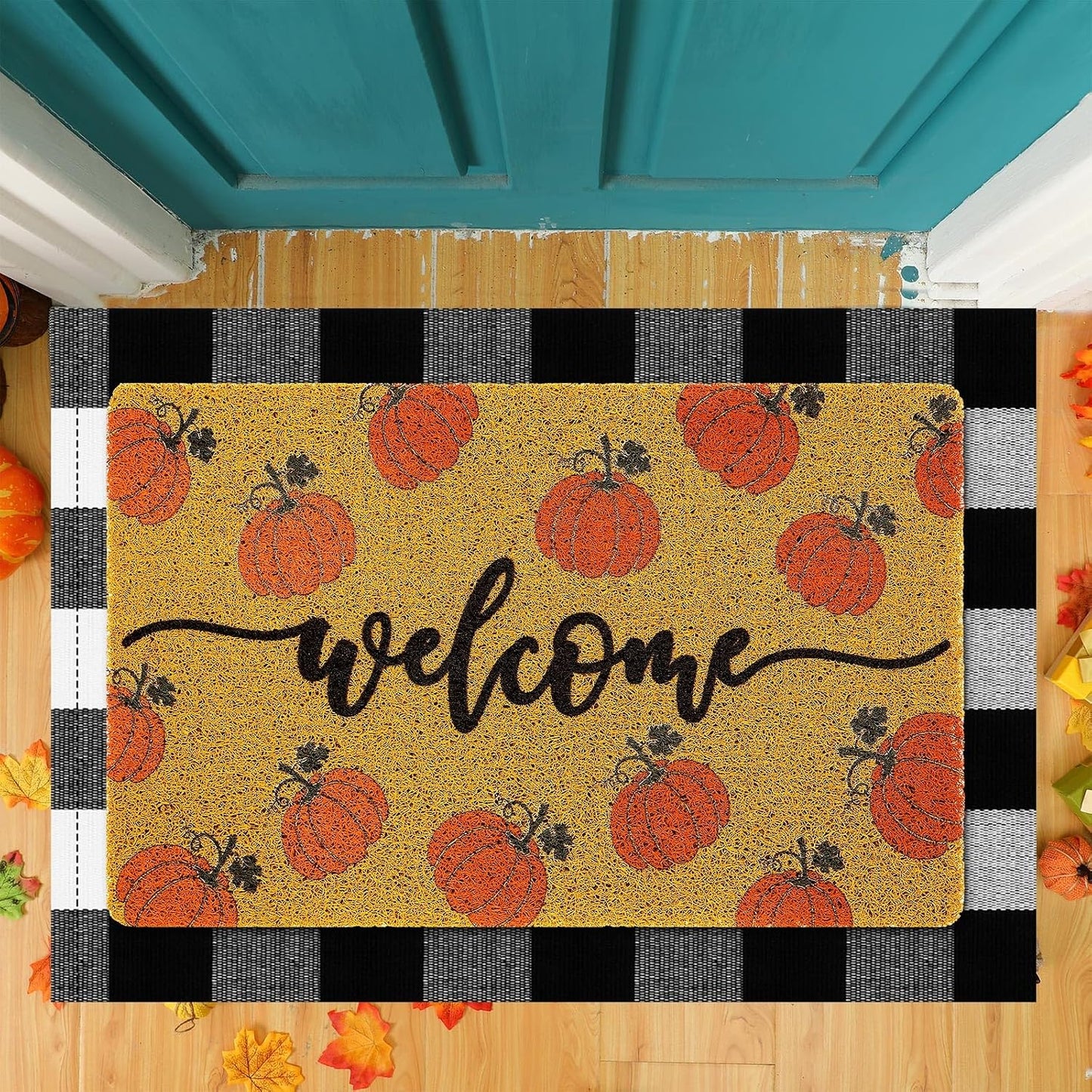2 Tapetes Calabaza Otoño para Puerta Exterior e Interior