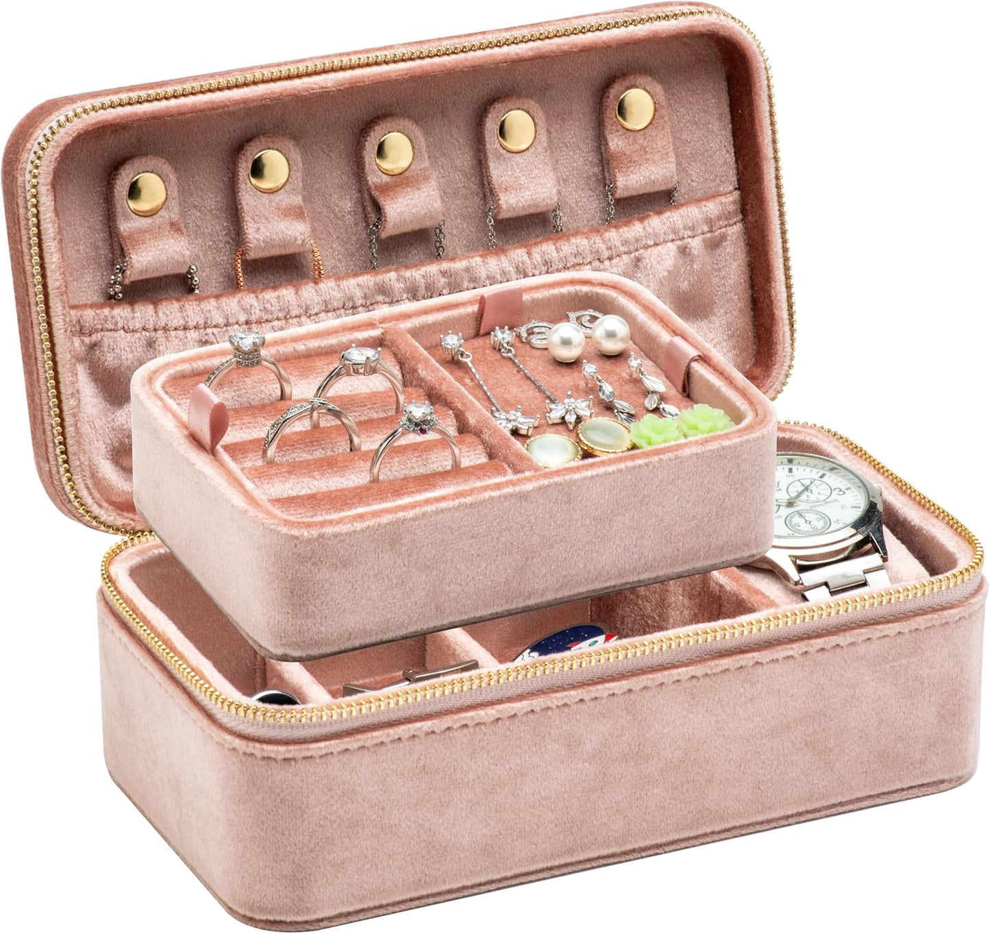 Caja terciopelo organizadora joyas con cremallera