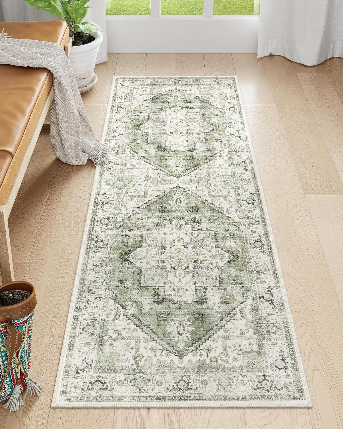 Alfombra larga 2x6ft antiderrap color salvia baño cocina