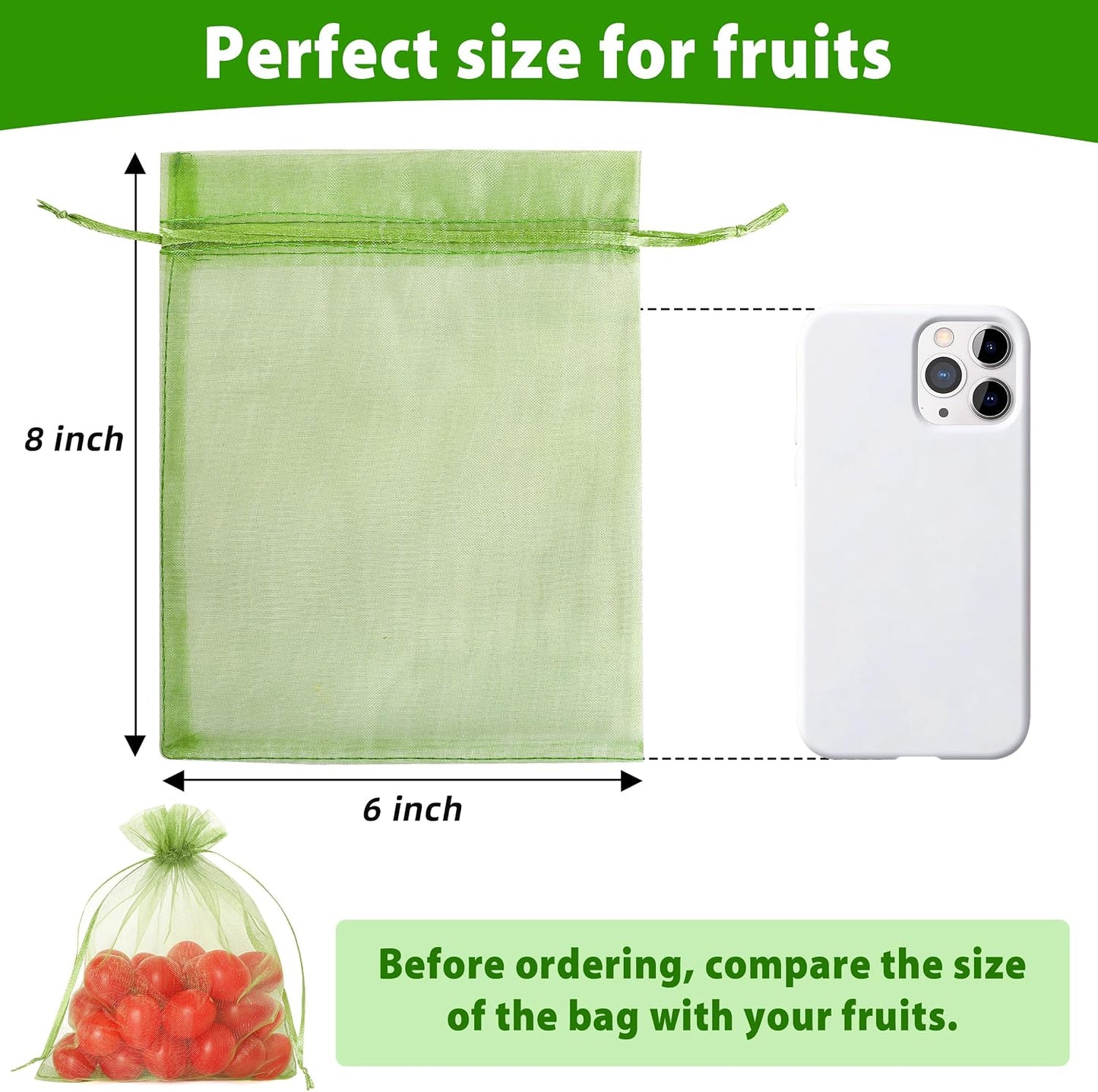 70 bolsas red protectoras para frutas 6x8pulg