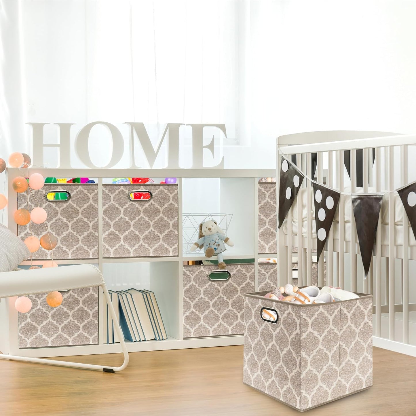 Cubo almacenamiento plegable tela 13" asas pack 3 beige