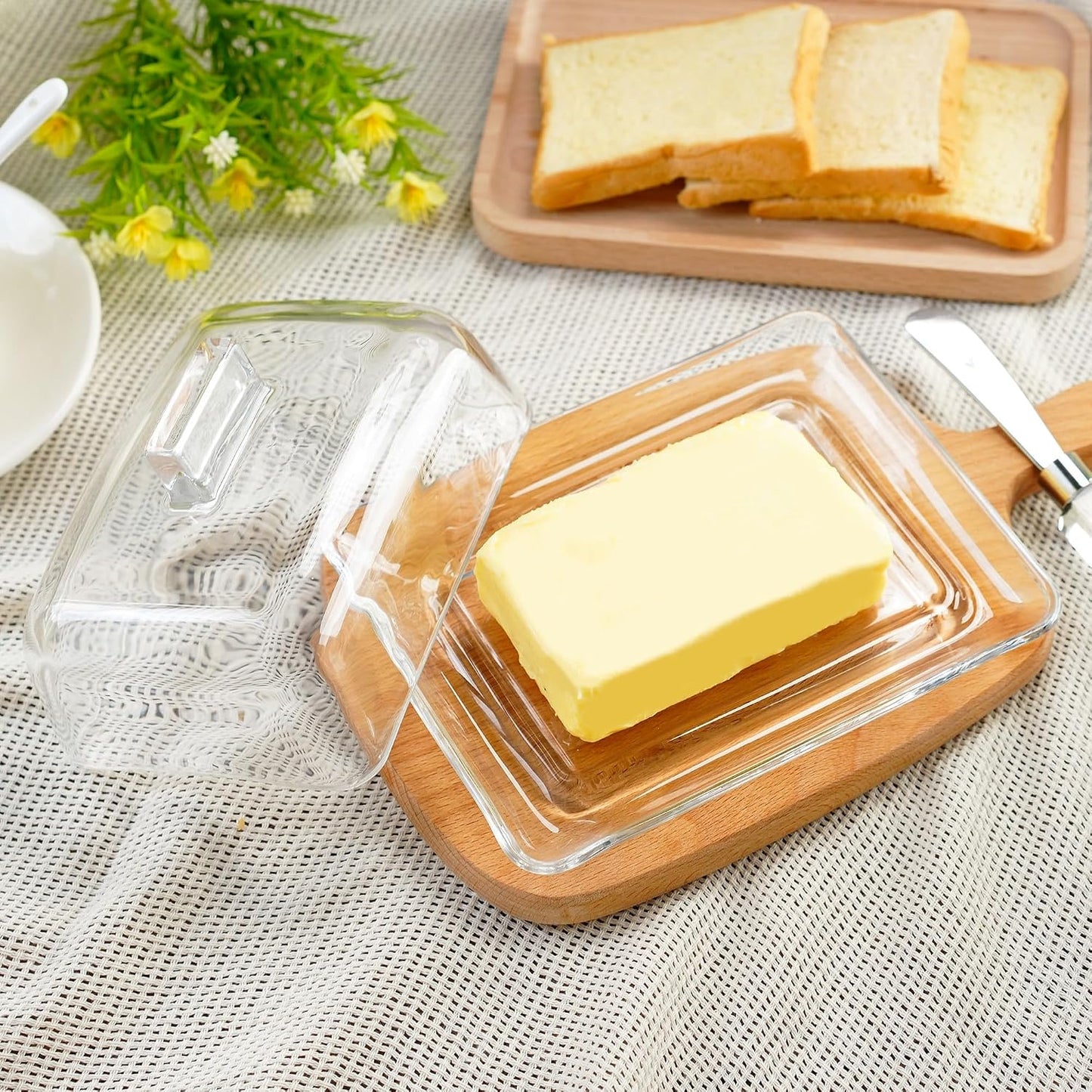 Mantequillera cristal cuadrada 7pulg con tapa y mango cocina