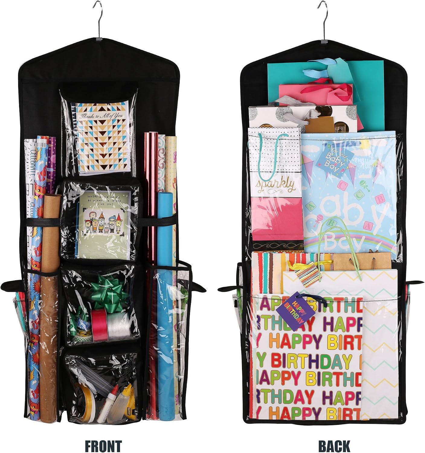 Bolsa regalo colgante doble cara organiz. papel negro