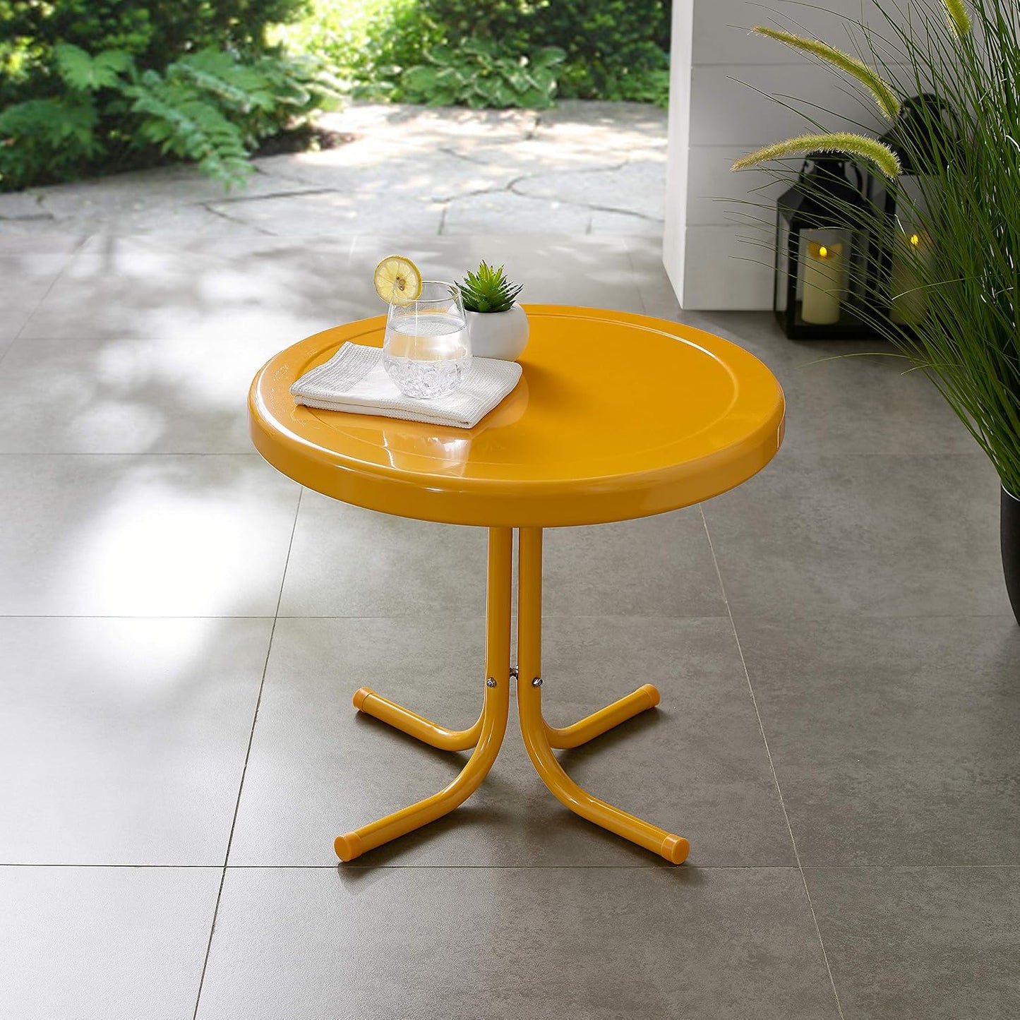 Mesa auxiliar metal retro resistente intemperie patio