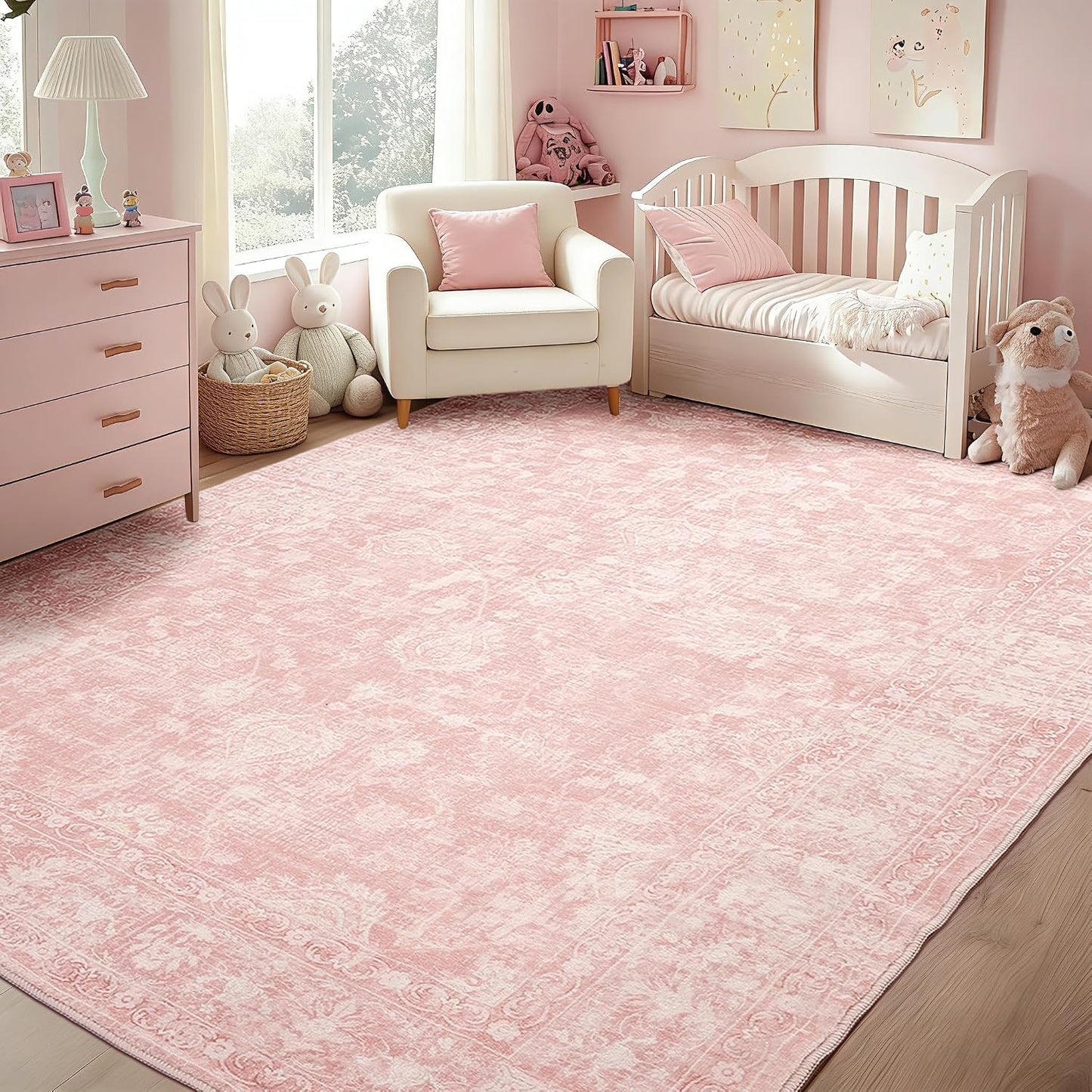 Alfombra Boho Rosa 6x9" Antiderrap para Sala Dormitorio