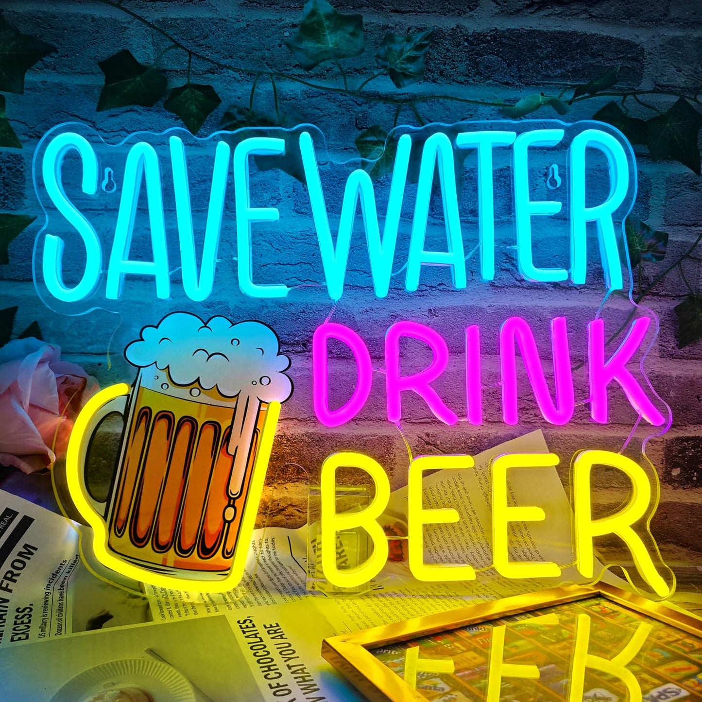 Letrero Neón LED Save Water Drink Beer para Bar Hogar