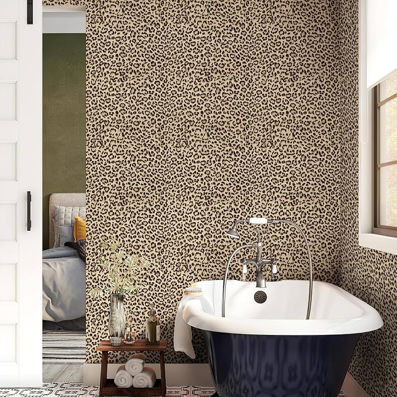 Papel tapiz autoadhesivo leopardo 17.3x400" negro/marrón