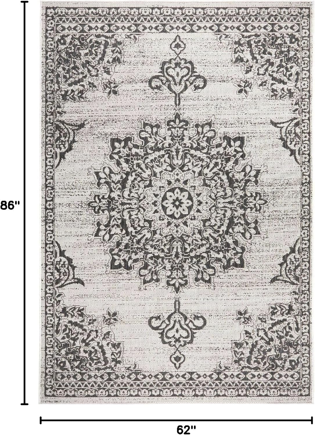 Alfombra geométrica patio 5.2x7.2ft gris/negro