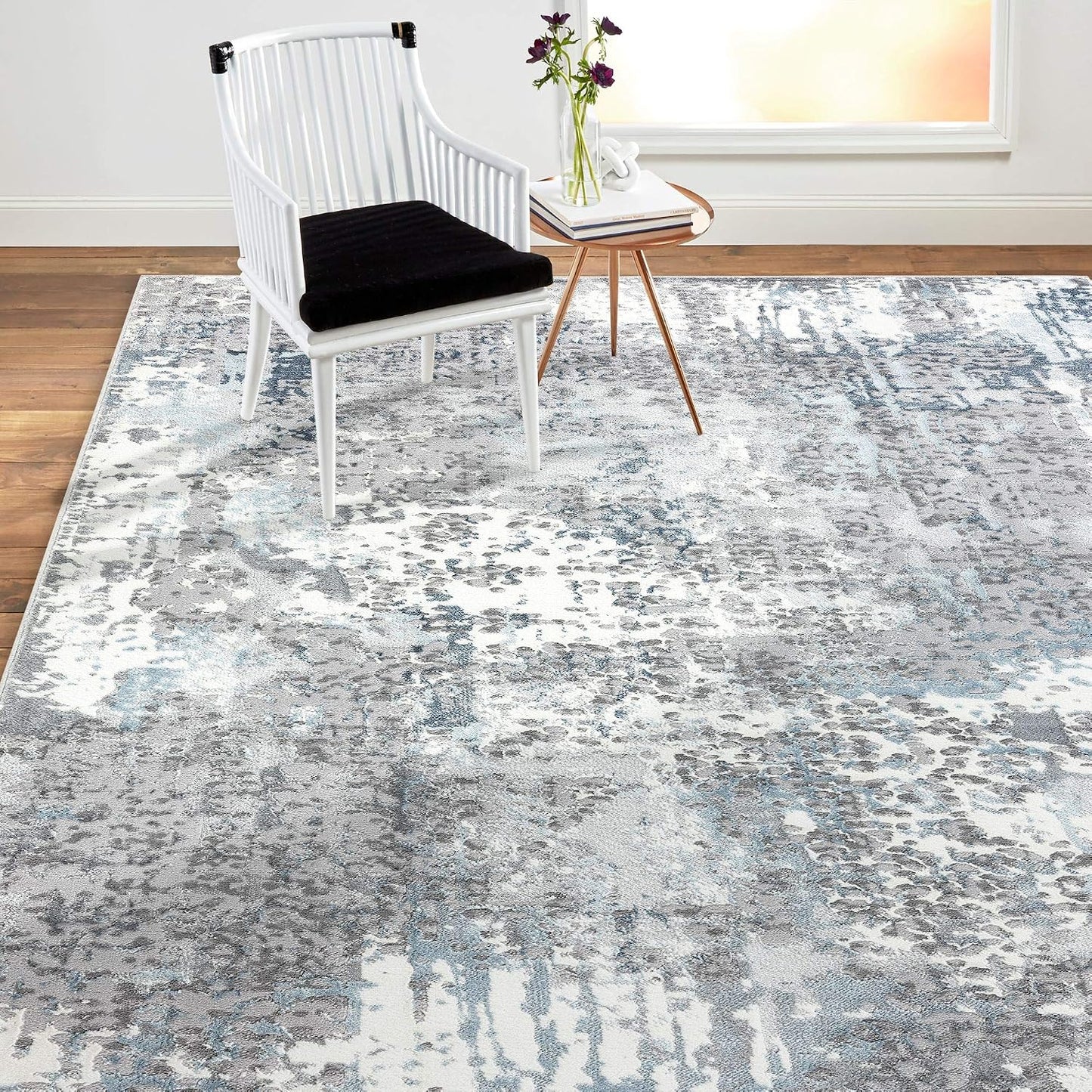 Alfombra abstracta contemporánea gris/azul 5'2"x7'2"