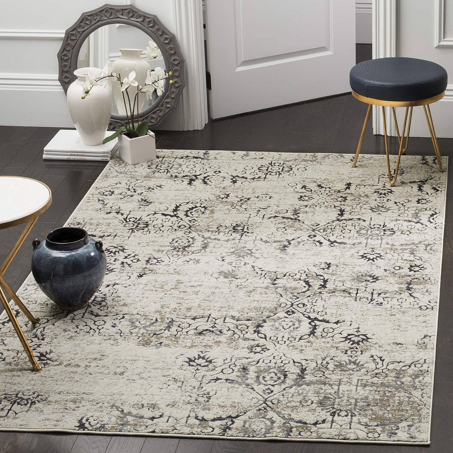 Alfombra envejecida 3x5ft color carbón/crema
