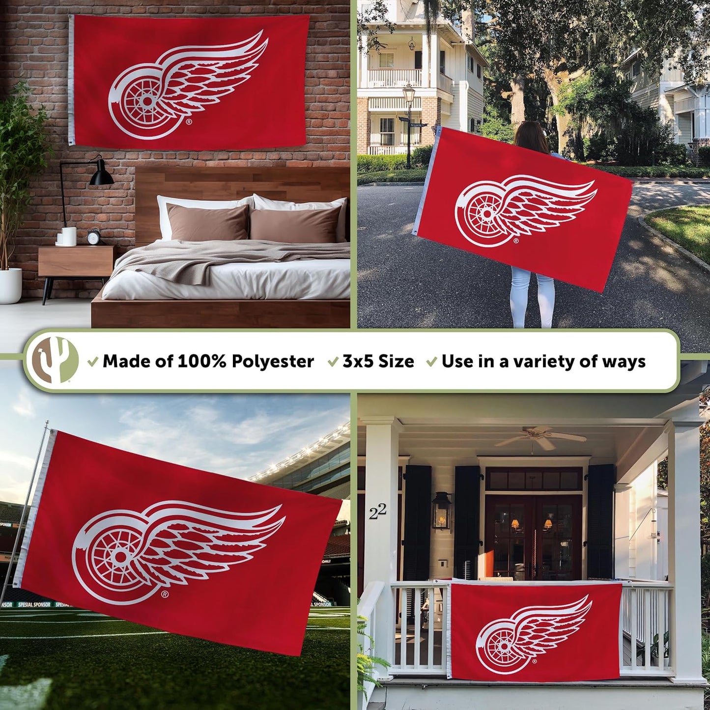 Bandera Detroit Red Wings 3x5ft poliéster interiores