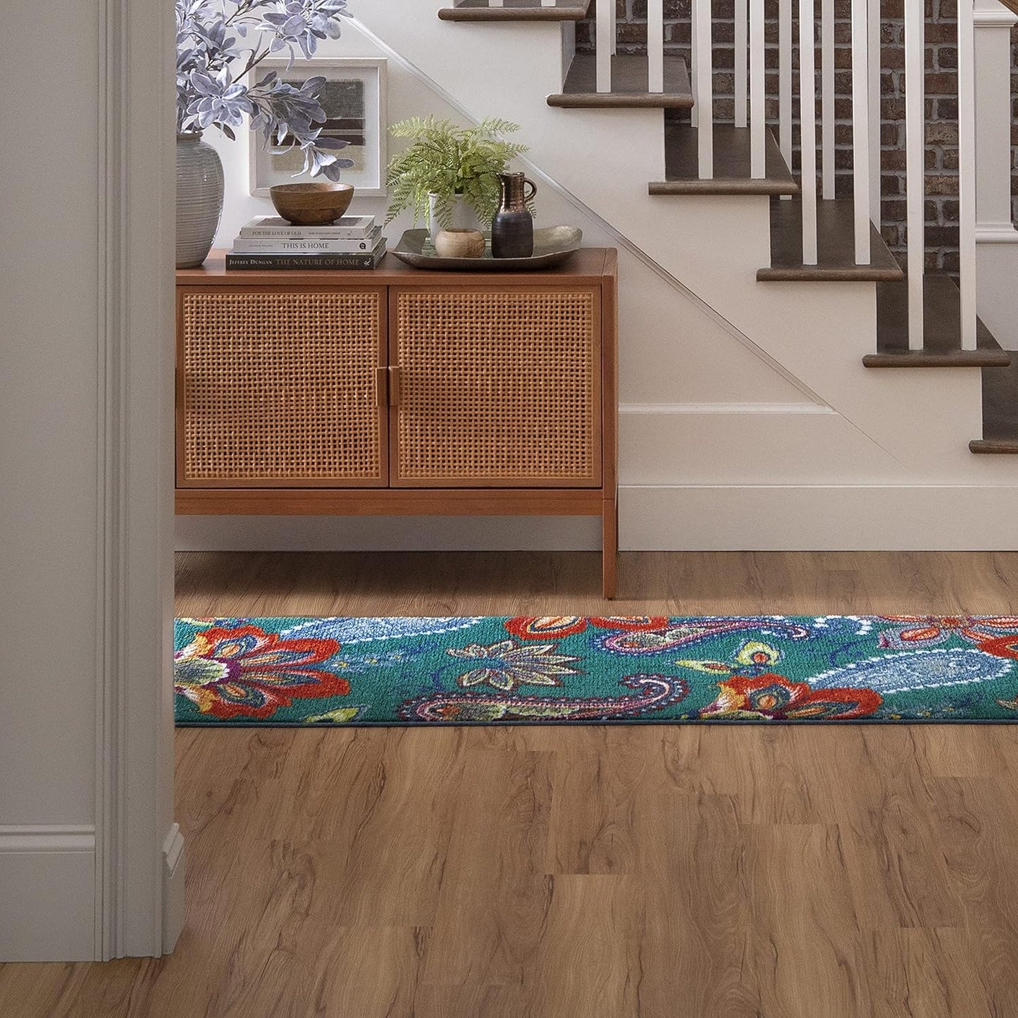 Alfombra decorativa floral azul 2x5ft