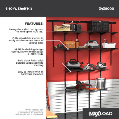 Kit estante pared garaje 6-10ft Shelftrack ajustable negro