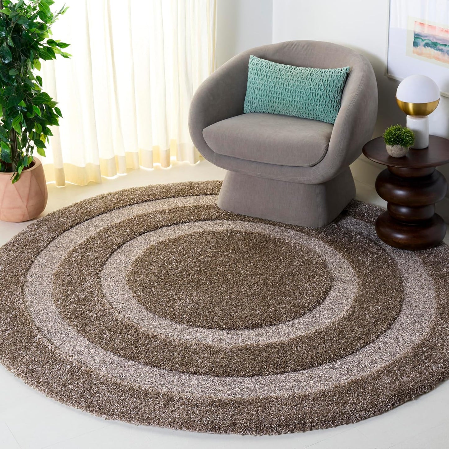 Alfombra redonda 8ft beige no se desprende 1.2pulg