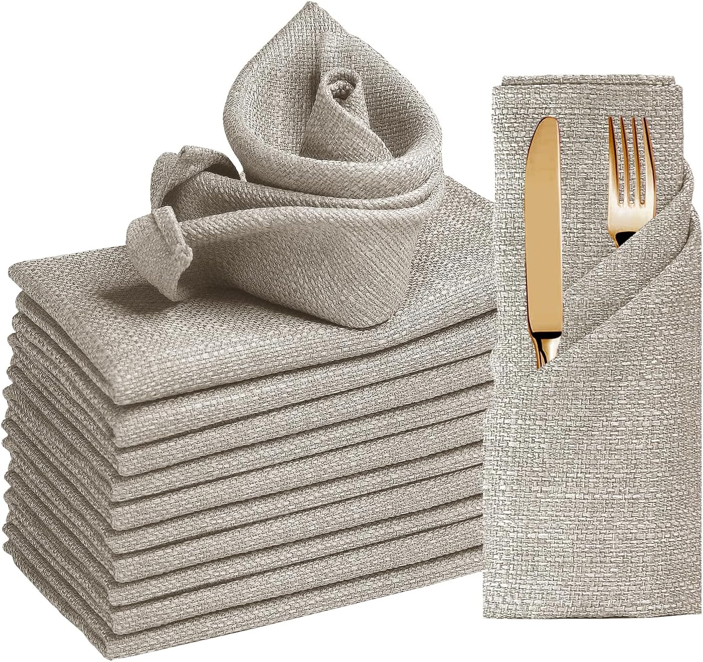 Set 12 servilletas lino lavables beige para eventos