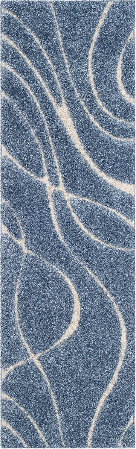 Alfombra Pasillo 2'3x13' Azul Claro y Crema Sin