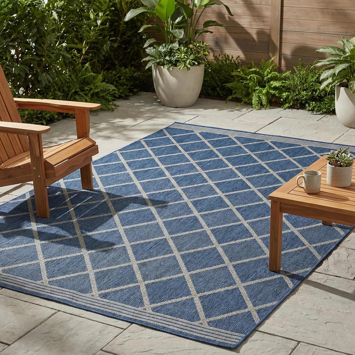 Alfombra plana tejida exterior impermeable geométrica