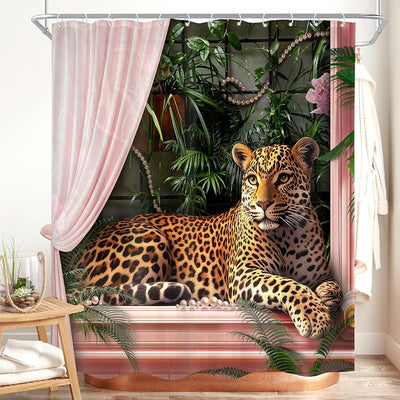 Cortina ducha leopardo rosa 72x72pulg diseño vintage selva