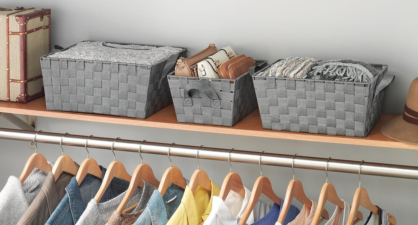 Cesta almacenamiento con asa tejida gris