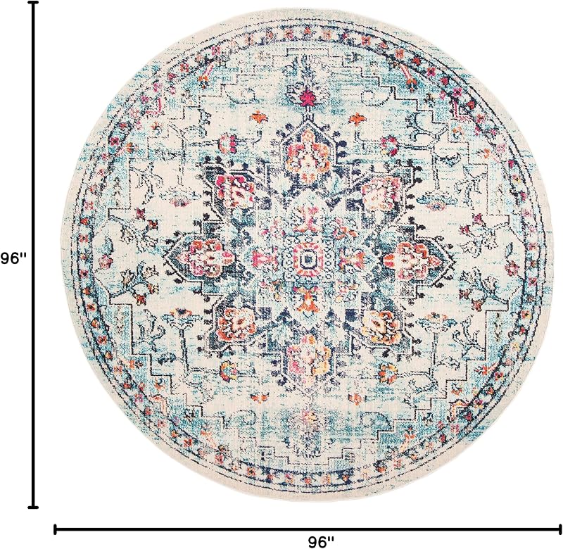 Tapete redondo Madison bohemio elegante 8ft crema/azul
