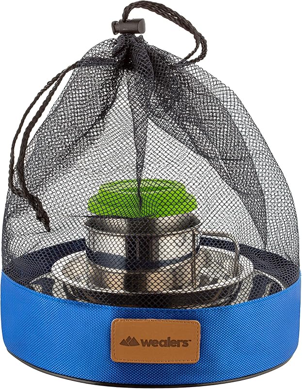 Set 10 Pzas Vajilla Camping Acero Inox con Bolsa Malla