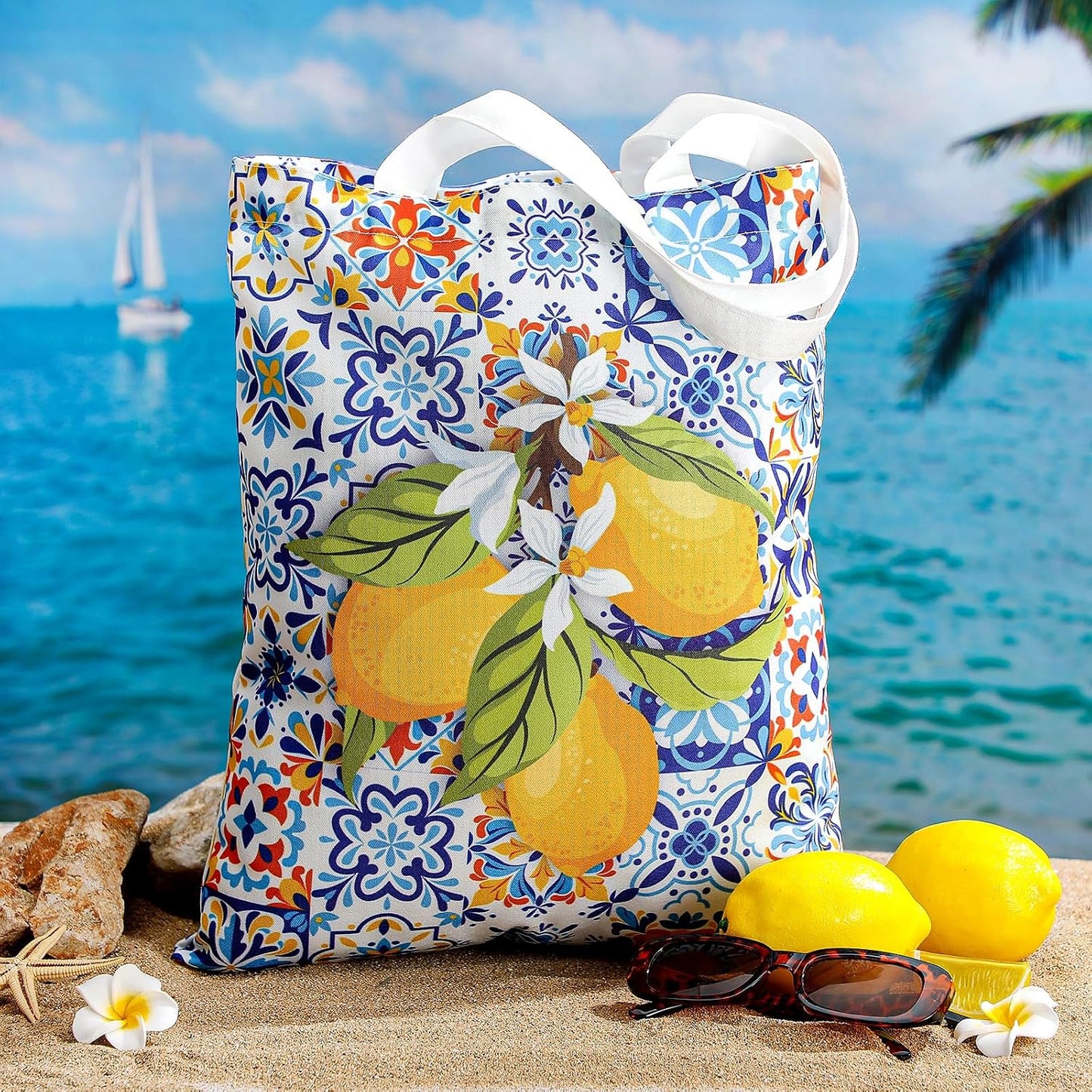 4 Pzas Bolsas Regalo Limón Amalfi Lona Capri Verano