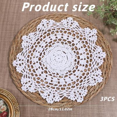 Mantel de crochet beige para mesa vintage de 11 pulgadas