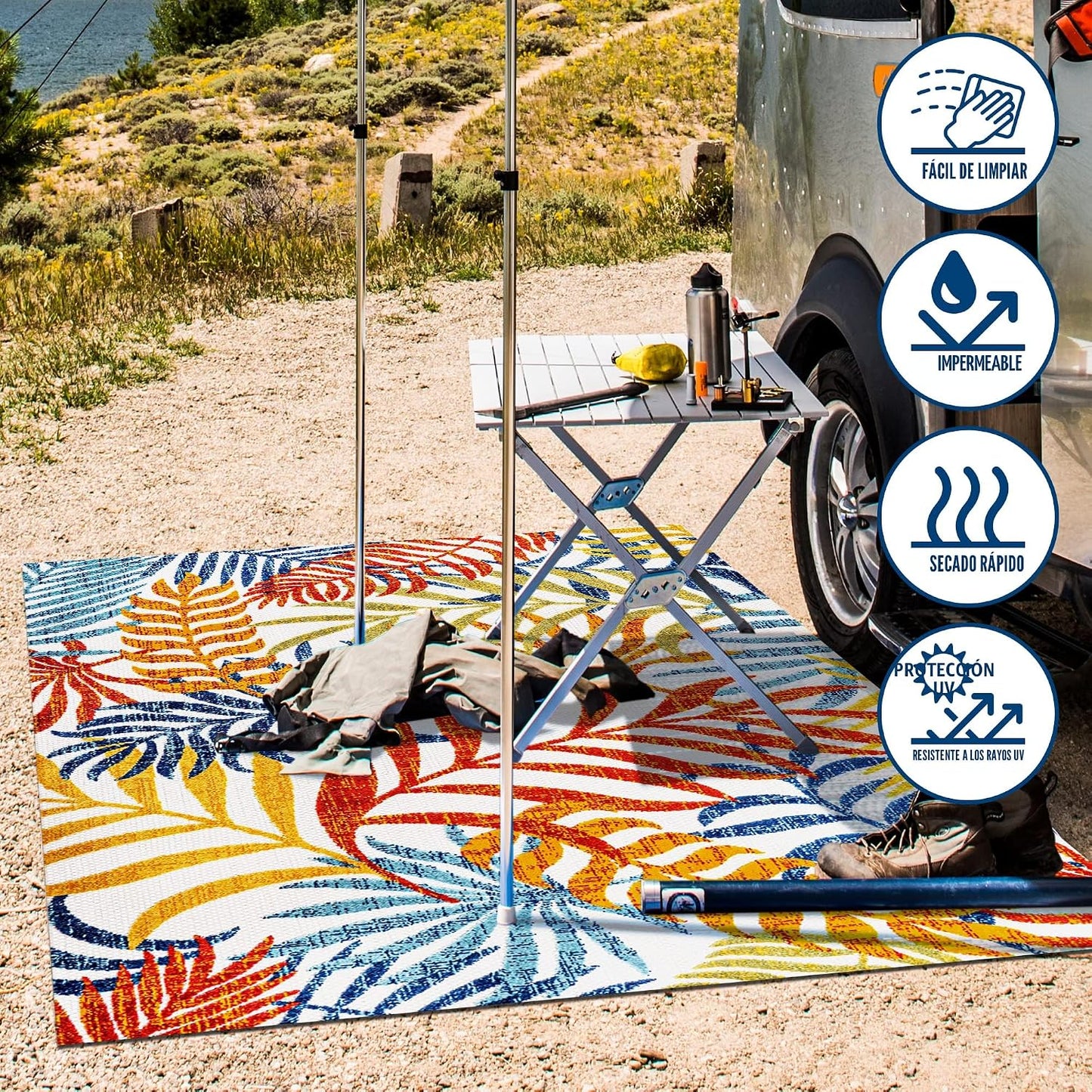 Alfombra área boho hojas palma patio entrada alta tráfico