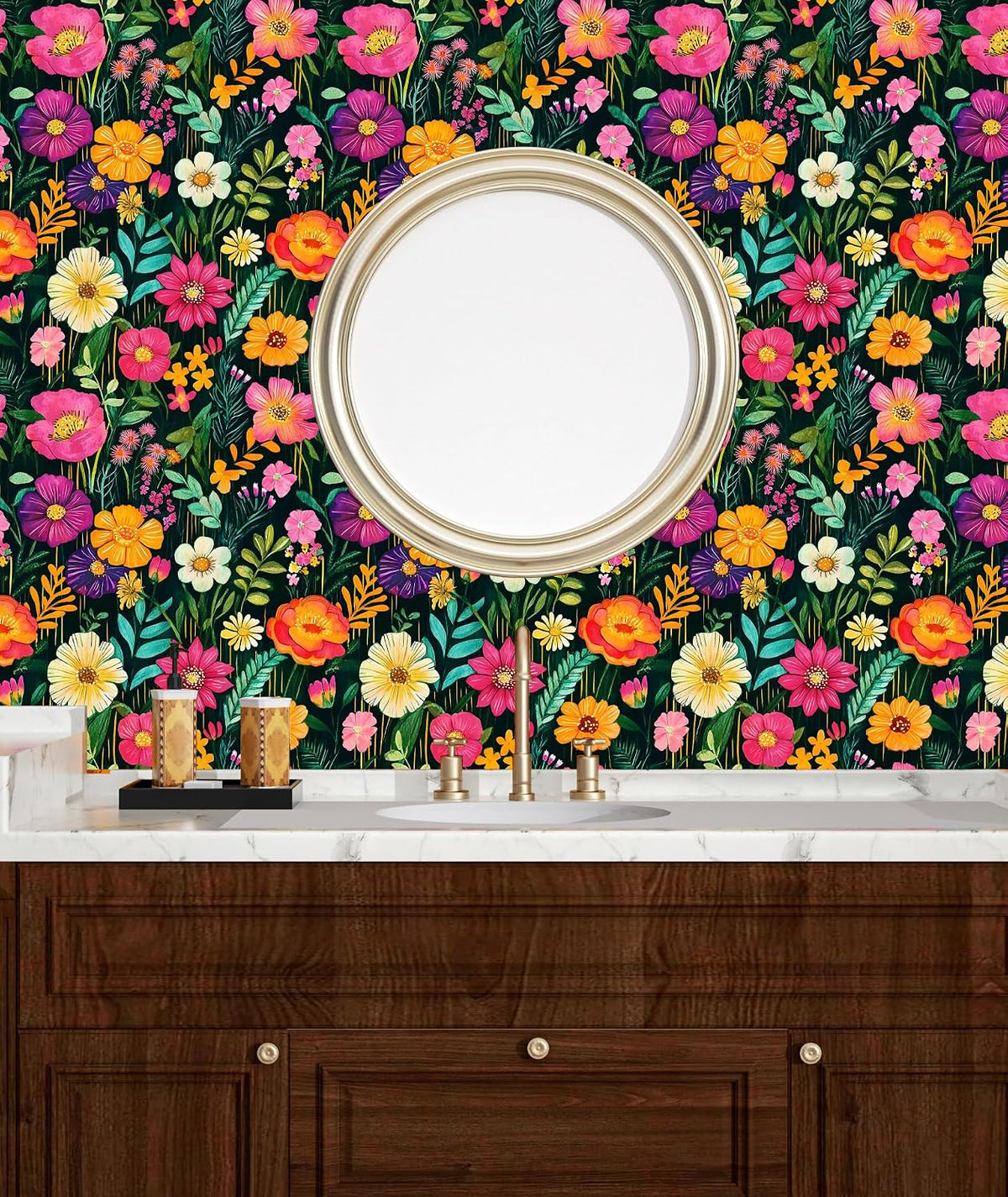 Papel tapiz floral adhesivo verde baño 17.5x393.5