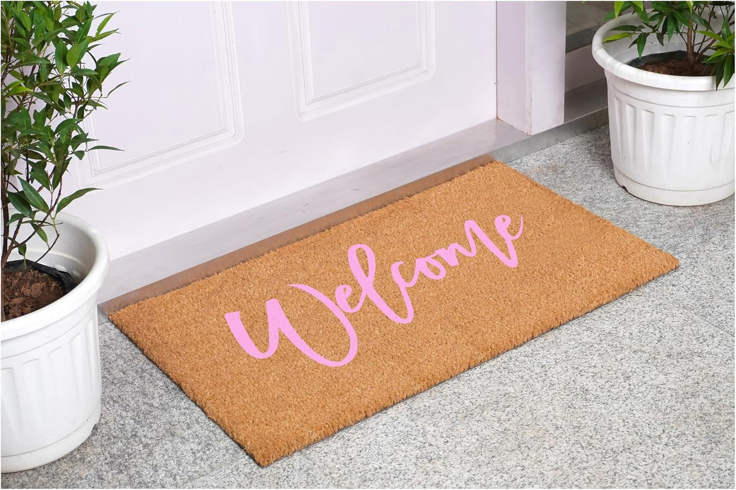 Felpudo bienvenida rosa cursive 17x29pulg
