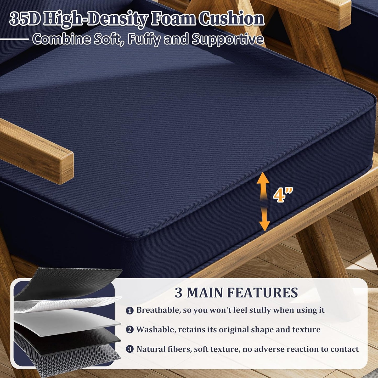 Set cojines asiento exterior 22x22x4" impermeables
