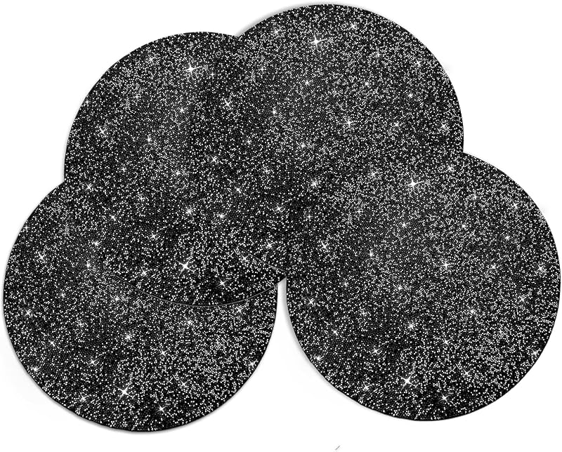 4 Manteles Pedrería Negra Brillante Diamante